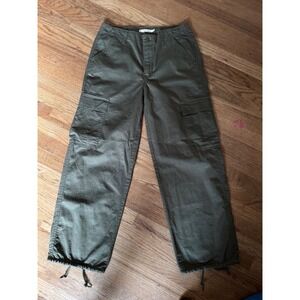 Levis 94 Baggy Cargo Pants Olive Green Wide Leg Drawstring Hem Womens 29